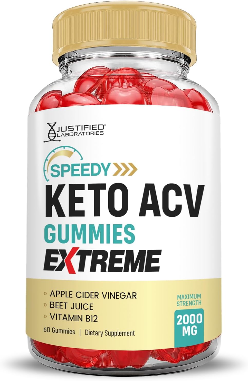 5 Pack of Justified Laboratories Speedy Keto ACV Gummies - 2000MG Extreme Formula with Pomegranate Beet Juice Powder - B12 Vegan Non GMO - 300 Gummies
