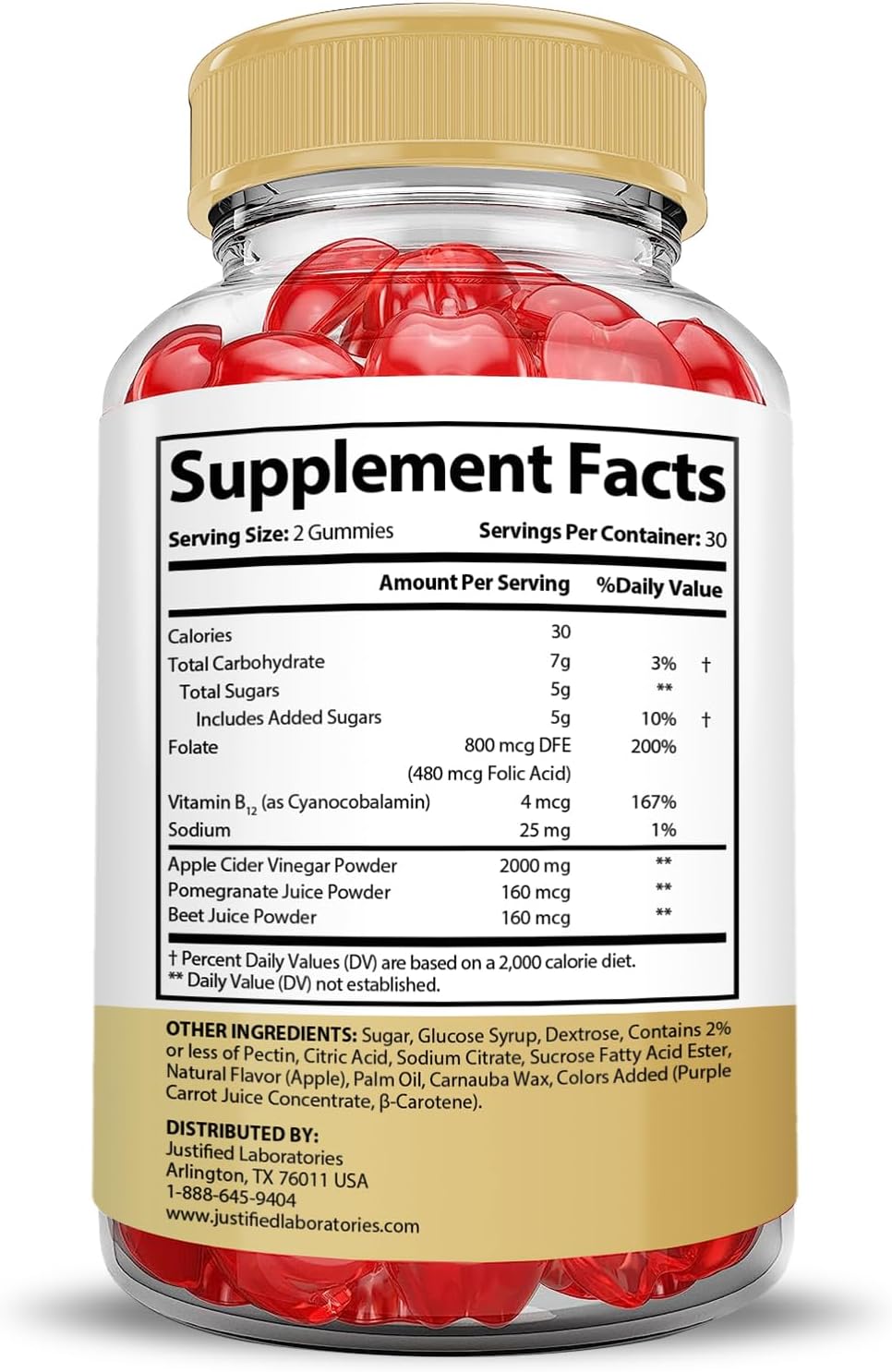5 Pack of Justified Laboratories Speedy Keto ACV Gummies - 2000MG Extreme Formula with Pomegranate Beet Juice Powder - B12 Vegan Non GMO - 300 Gummies