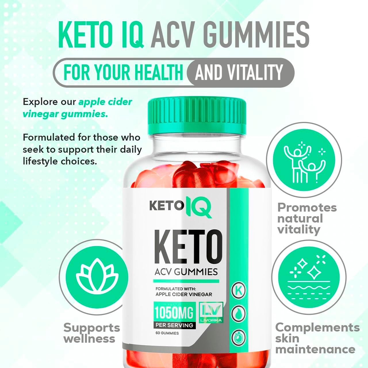 5 Pack of LIVORKA Keto IQ Apple Cider Vinegar Gummies - 300 Gummies