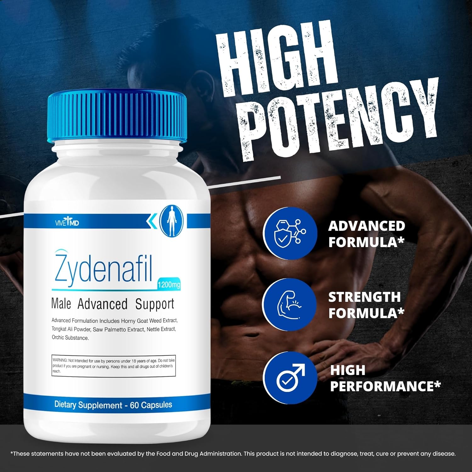 5 Pack of VIVE MD Zydenafil Pills for Men - Advanced Formula with 1200mg Strength - Contains Tongkat Ali, Saw Palmetto, and Horny Goat Weed - Male Enhancement Supplement