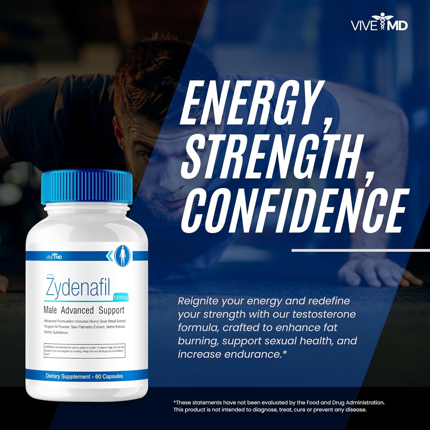 5 Pack of VIVE MD Zydenafil Pills for Men - Advanced Formula with 1200mg Strength - Contains Tongkat Ali, Saw Palmetto, and Horny Goat Weed - Male Enhancement Supplement