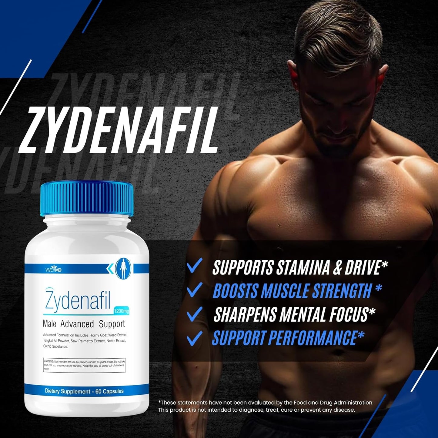 5 Pack of VIVE MD Zydenafil Pills for Men - Advanced Formula with 1200mg Strength - Contains Tongkat Ali, Saw Palmetto, and Horny Goat Weed - Male Enhancement Supplement