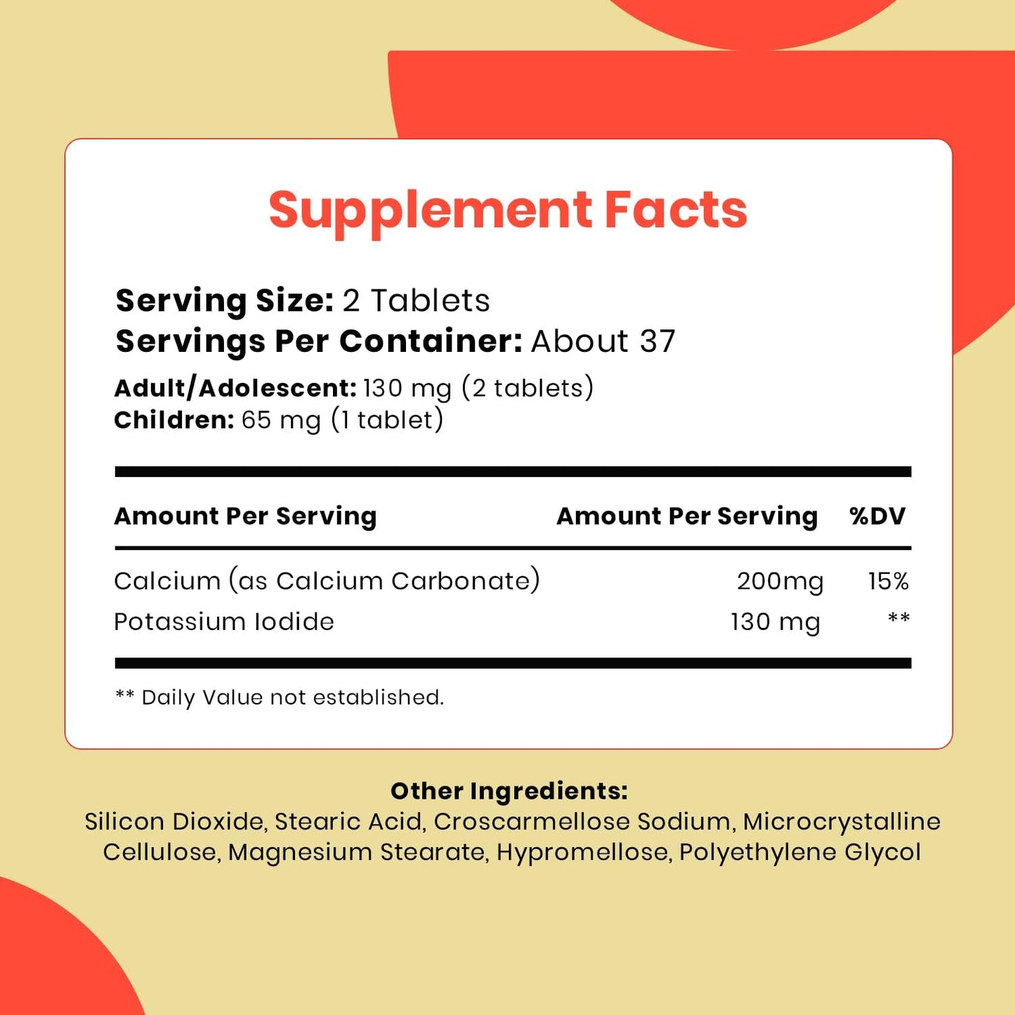 5 Pack of Waylo Potassium Iodide Tablets with Calcium Carbonate - 130mg per Serving, 375 Tablets Total