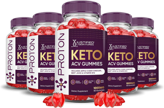 5 Pack Proton Protein Keto ACV Gummies - Advanced Formula with Pomegranate & Beet Juice Powder - 1000MG Apple Cider Vinegar Gummies - Vegan & Non-GMO - 300 Count - BoostGo Australia