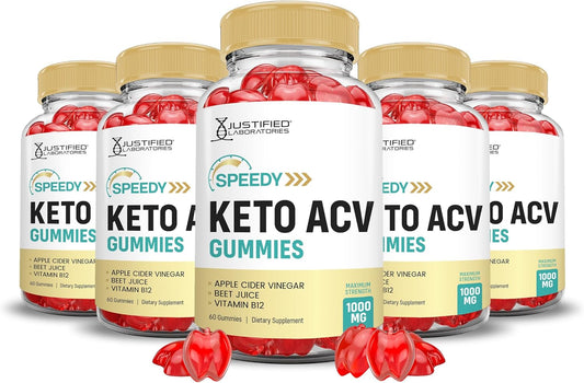 5 Pack Speedy Keto ACV Gummies 1000MG Advanced Formula with Pomegranate Beet Juice Powder - B12 Vegan Non GMO 300 Gummys