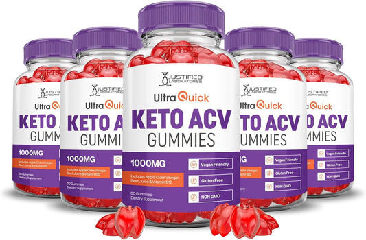5 Pack Ultra Quick Keto ACV Gummies - 1000MG Advanced Formula with Pomegranate Beet Juice Powder - B12 Vegan Non GMO