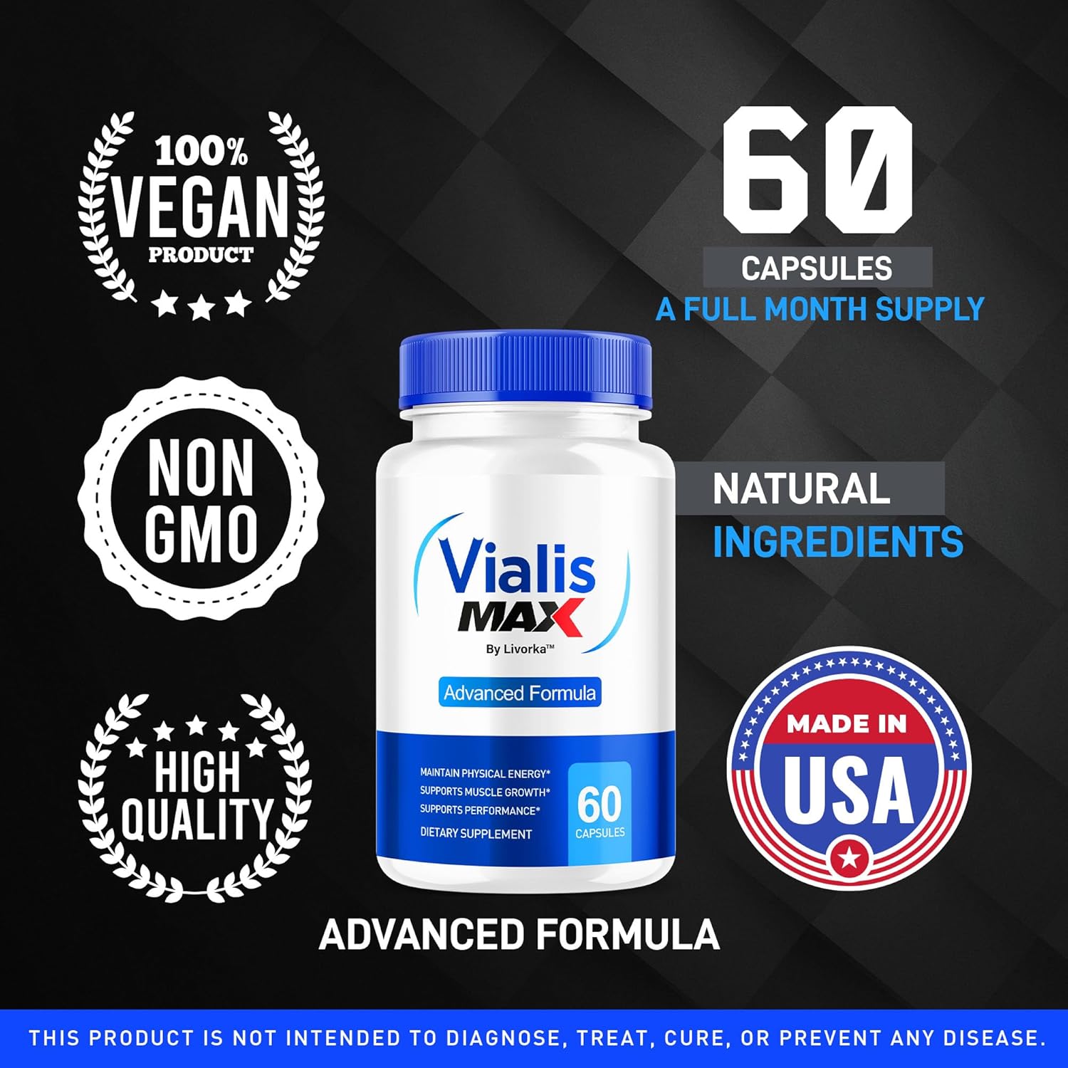 5-Pack Vialis Max Supplement Capsules for Men - 300 Capsules for 5 Months of Support