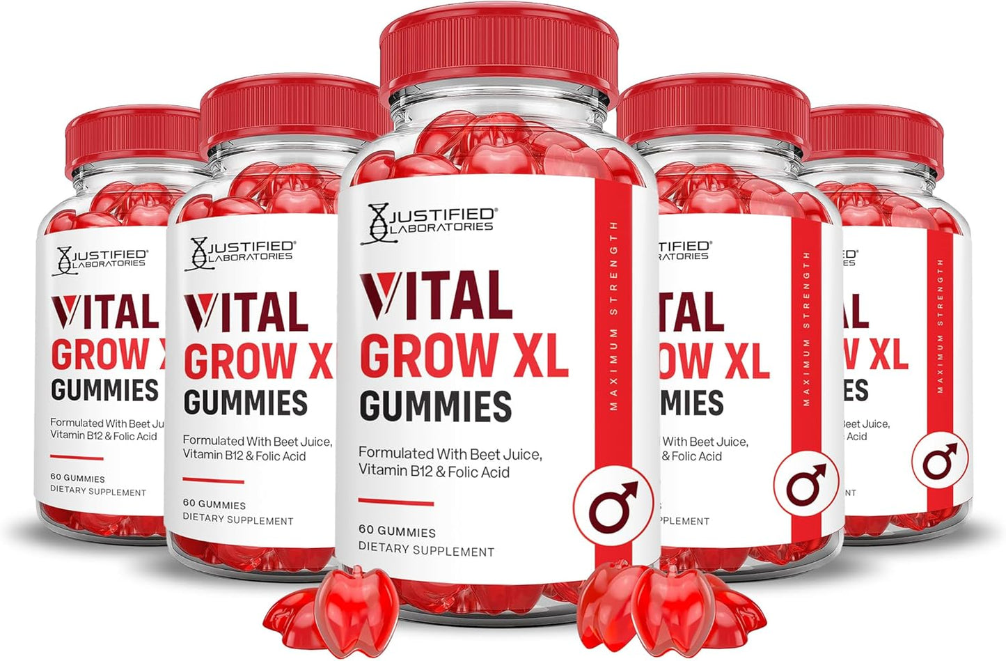 5 Pack Vital Grow XL Performance Gummies 1000MG with ACV, Pomegranate, Beet Juice Powder - B12, Vegan, Non GMO (300 Gummies)