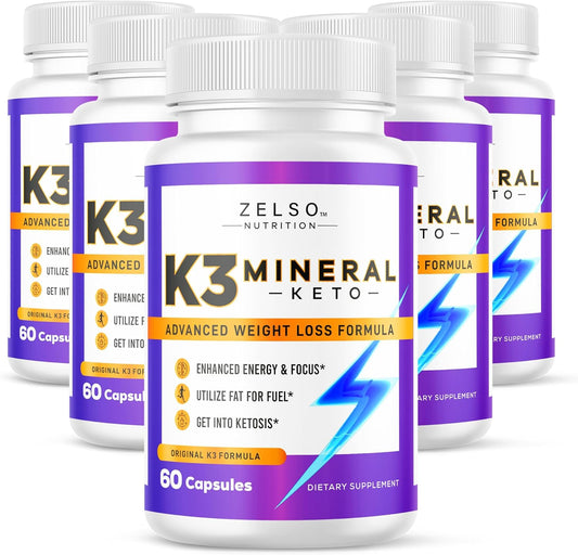 5 Pack ZELSO K3 Mineral Slimming Formula Pills for Women and Men - K3 Salt Mineral Capsules for Keto Slimming Formula - 5 Months Supply of Vitamin + K3 Supplement