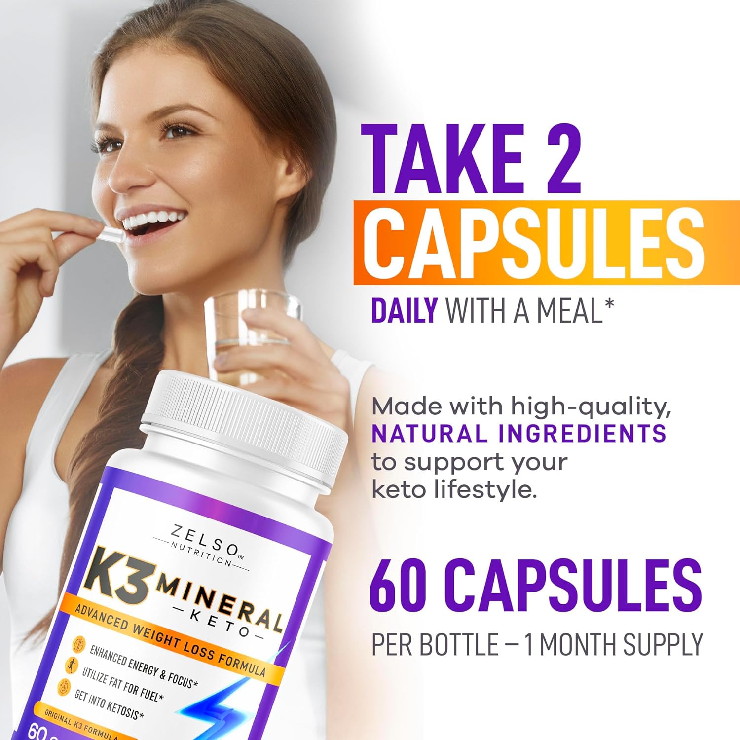 5 Pack ZELSO K3 Mineral Slimming Formula Pills for Women and Men - K3 Salt Mineral Capsules for Keto Slimming Formula - 5 Months Supply of Vitamin + K3 Supplement