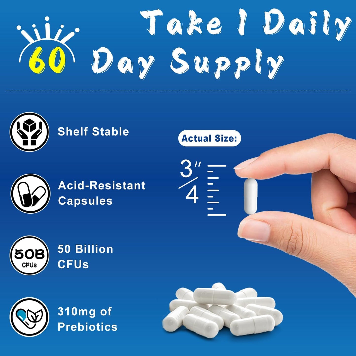 50 Billion CFU Probiotic Supplement with Prebiotics for Digestive, Immune, and Gut Health - 18 Strains for Diarrhea, Gas, and Bloating Relief - Daily Probiotics for Men and Women - 60ct