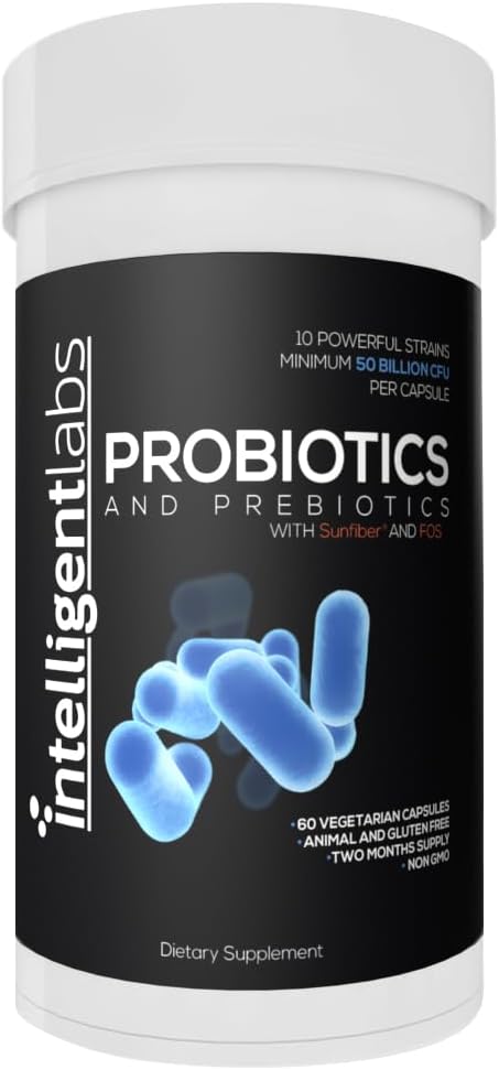 50 Billion CFU Probiotic with Prebiotics, No Refrigeration Needed, Sunfiber & FOS for Enhanced Gut Health, 2 Month Supply