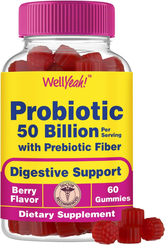 50 Billion Probiotic Gummies for Men and Women - Digestive and Immune Support with Prebiotics - 12 Strains for Gut Health - 60 Count