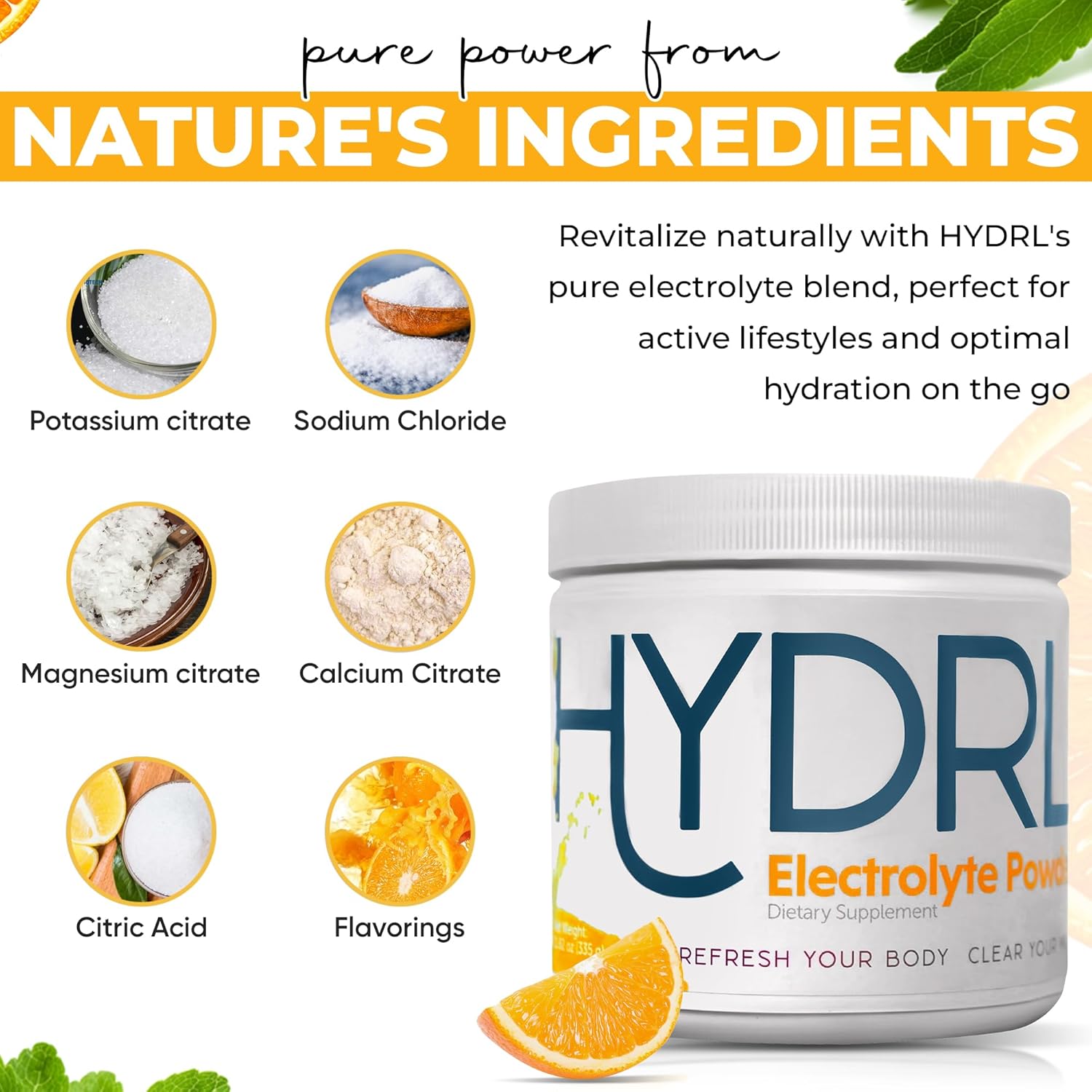 50-Day Supply of HYDRL Mandarin Orange Electrolyte Hydration Powder for Keto - Low Carb Carnivore Drink Mix with Potassium - Electrolyte Recovery Drink to Prevent Leg Cramps