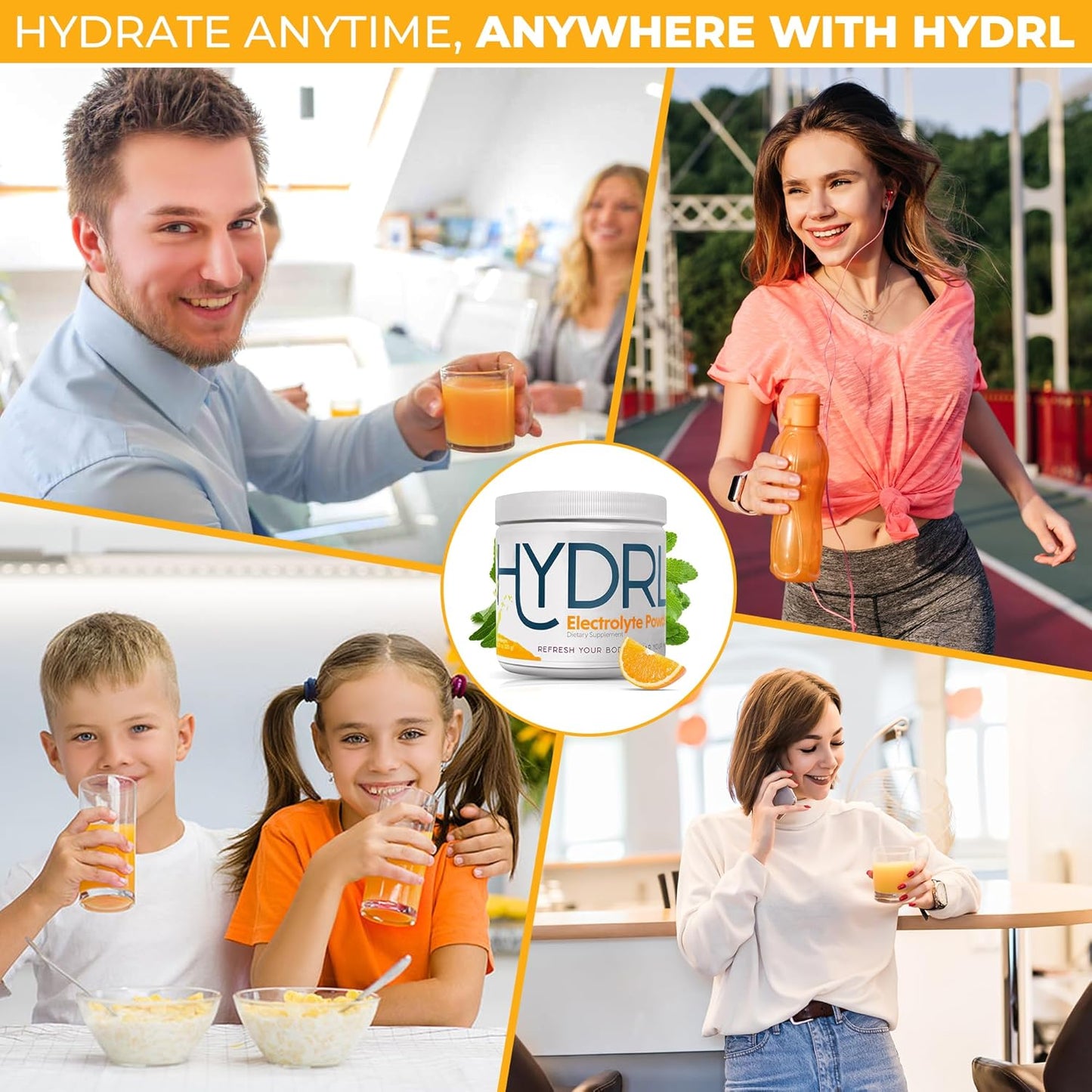 50-Day Supply of HYDRL Mandarin Orange Electrolyte Hydration Powder for Keto - Low Carb Carnivore Drink Mix with Potassium - Electrolyte Recovery Drink to Prevent Leg Cramps