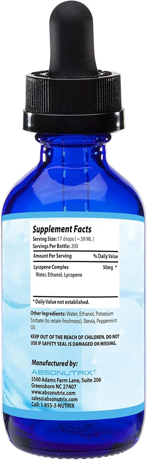50 mg Absonutrix Lycopene Complex - 4 Oz Bottle, 200 Servings, Third-Party Tested, Pure Ingredients, Quick Absorption, GMP-Certified, Non-GMO, Cruelty-Free, USA-Made