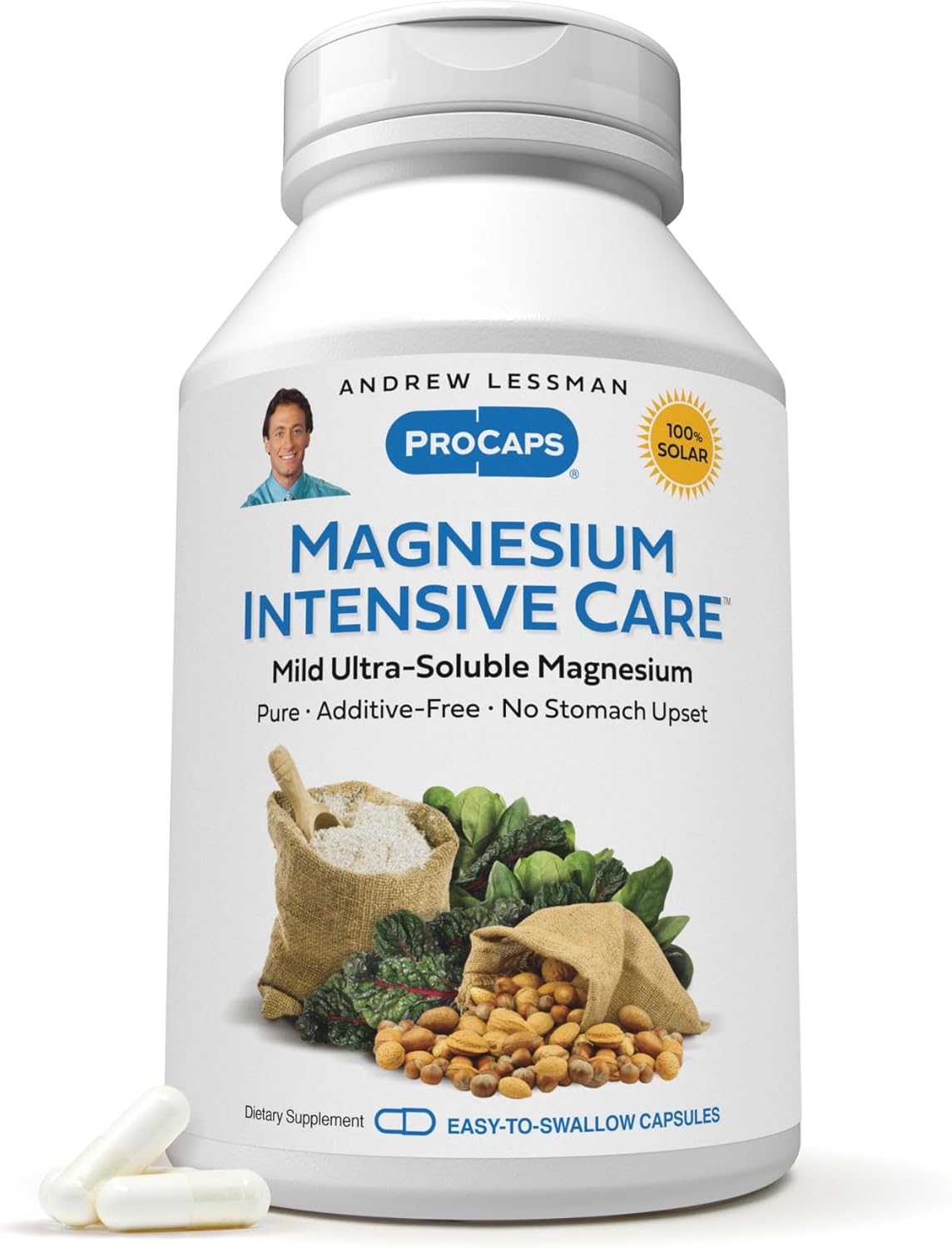 500 Capsules of Andrew Lessman Magnesium Intensive Care - 200mg Ultra-Soluble Magnesium for Nerves, Muscles, Brain, and Heart - Additive-Free & Gentle on Sensitive Stomachs