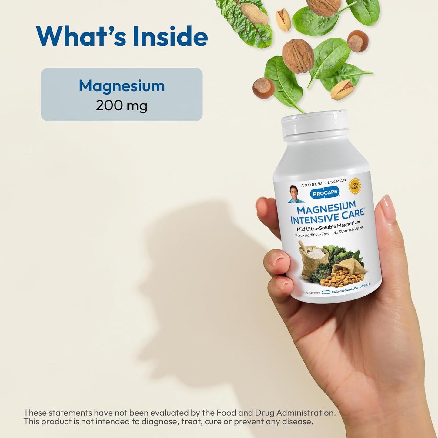 500 Capsules of Andrew Lessman Magnesium Intensive Care - 200mg Ultra-Soluble Magnesium for Nerves, Muscles, Brain, and Heart - Additive-Free & Gentle on Sensitive Stomachs