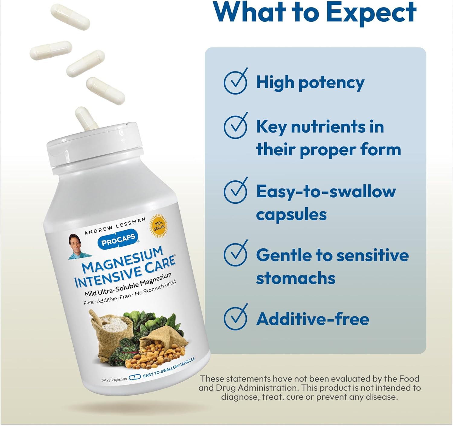 500 Capsules of Andrew Lessman Magnesium Intensive Care - 200mg Ultra-Soluble Magnesium for Nerves, Muscles, Brain, and Heart - Additive-Free & Gentle on Sensitive Stomachs