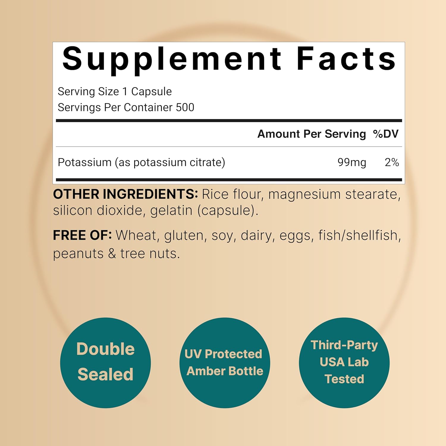 500 Capsules of NatureBell Potassium Citrate Supplement 99mg for Electrolyte Balance and Muscle, Bone, & Heart Health