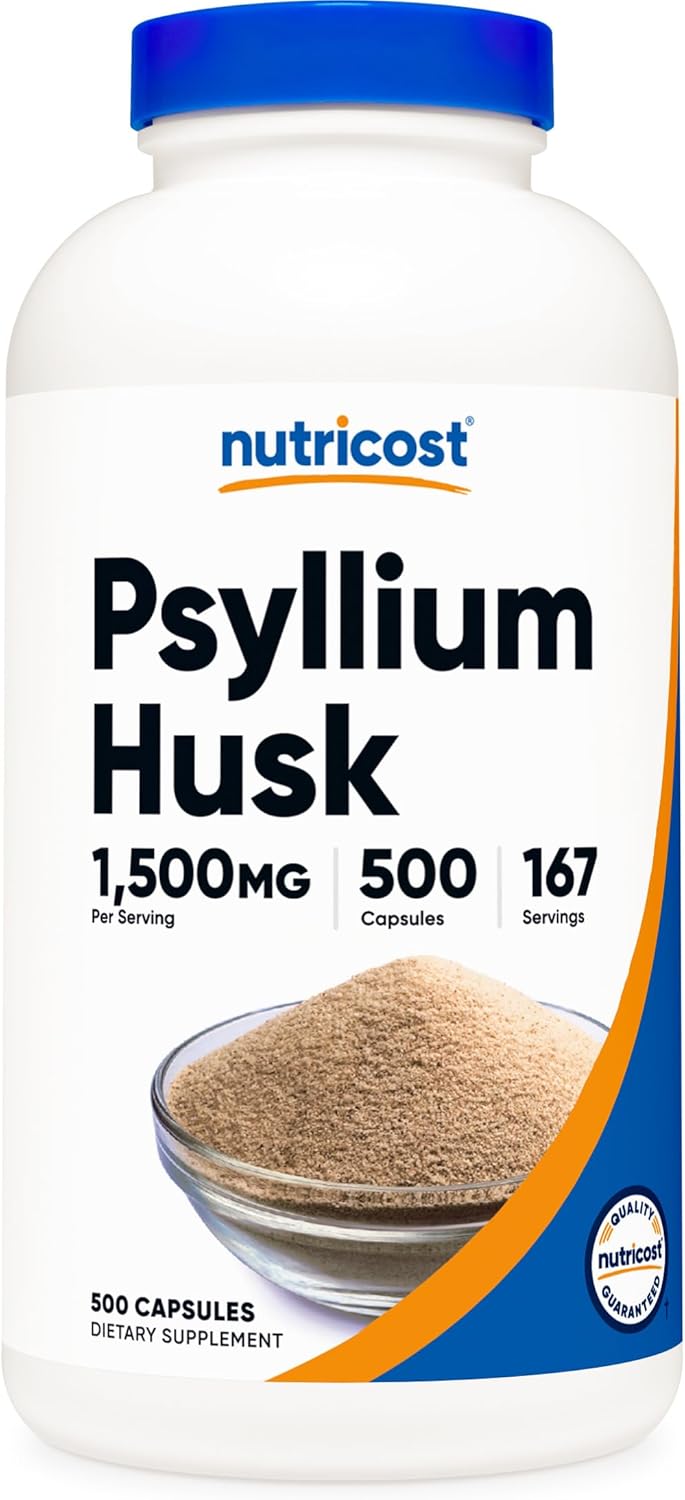500 Capsules of Nutricost Psyllium Husk, 1500mg Per Serving - Non-GMO & Gluten-Free Fiber Supplement