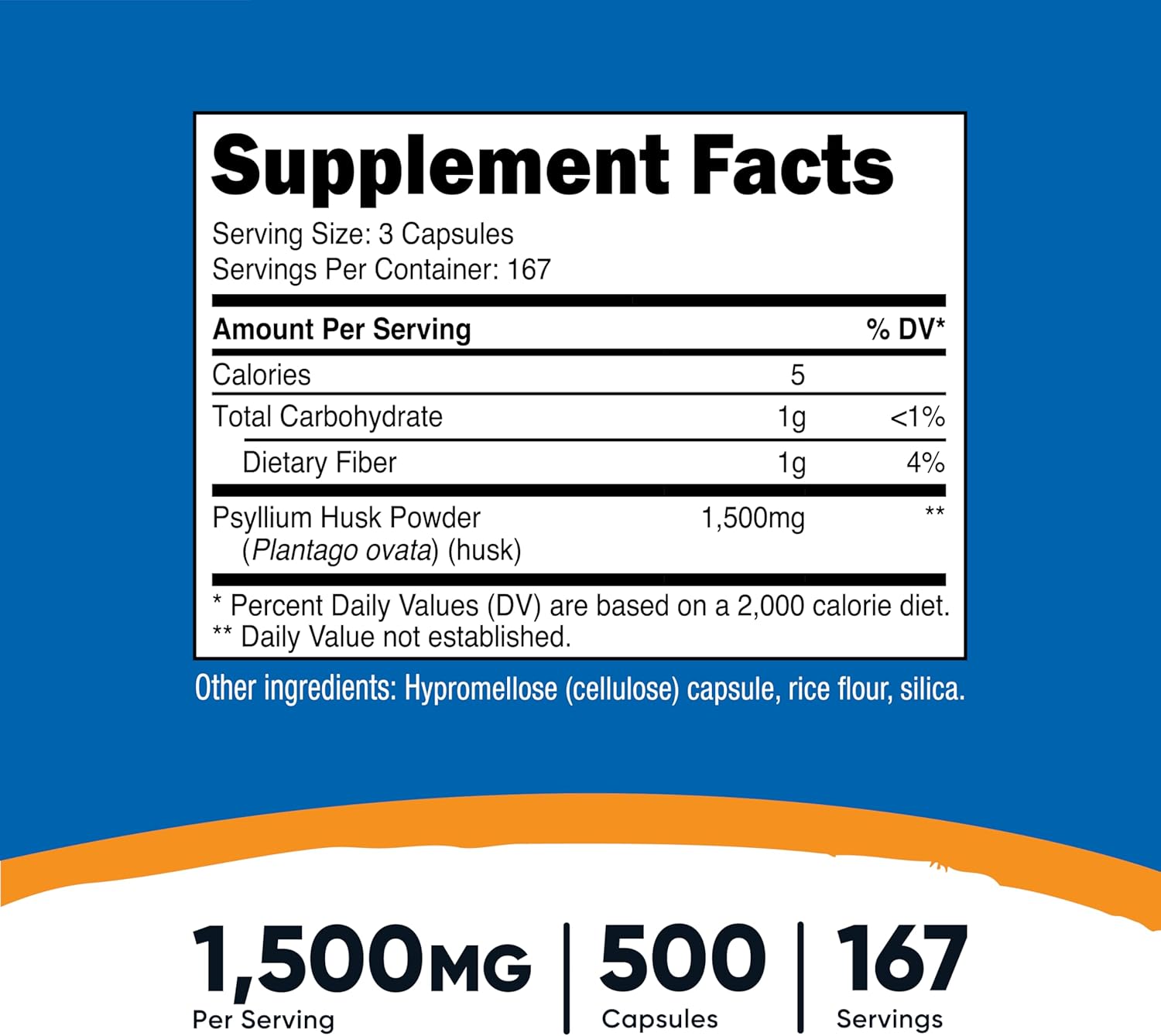 500 Capsules of Nutricost Psyllium Husk, 1500mg Per Serving - Non-GMO & Gluten-Free Fiber Supplement