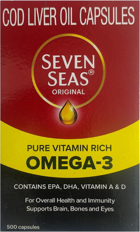 500 Capsules of Seven Seas Cod Liver Fish Oil Supplement for Heart Health and Joint Support
