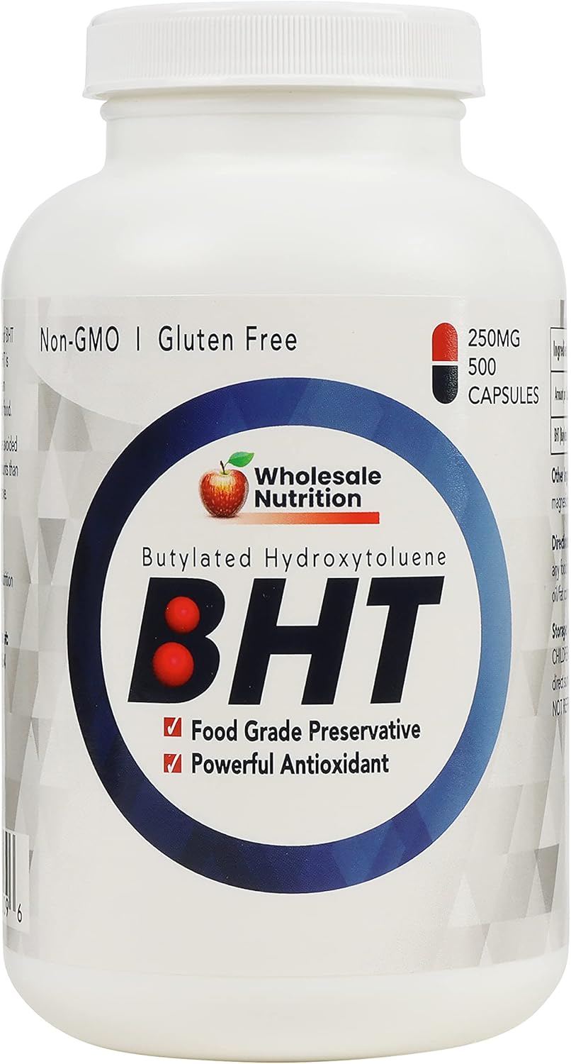 500 Capsules Wholesale Nutrition BHT 250mg - Powerful Antioxidant, Food-Grade Preservative - Non-GMO, Gluten-Free - Made in USA
