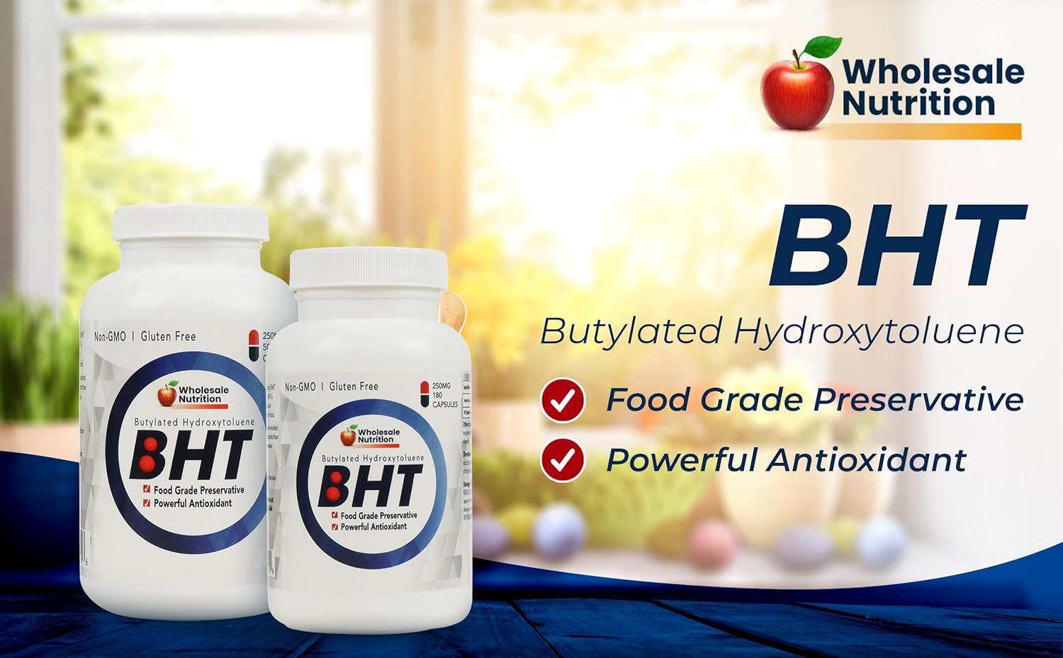 500 Capsules Wholesale Nutrition BHT 250mg - Powerful Antioxidant, Food-Grade Preservative - Non-GMO, Gluten-Free - Made in USA