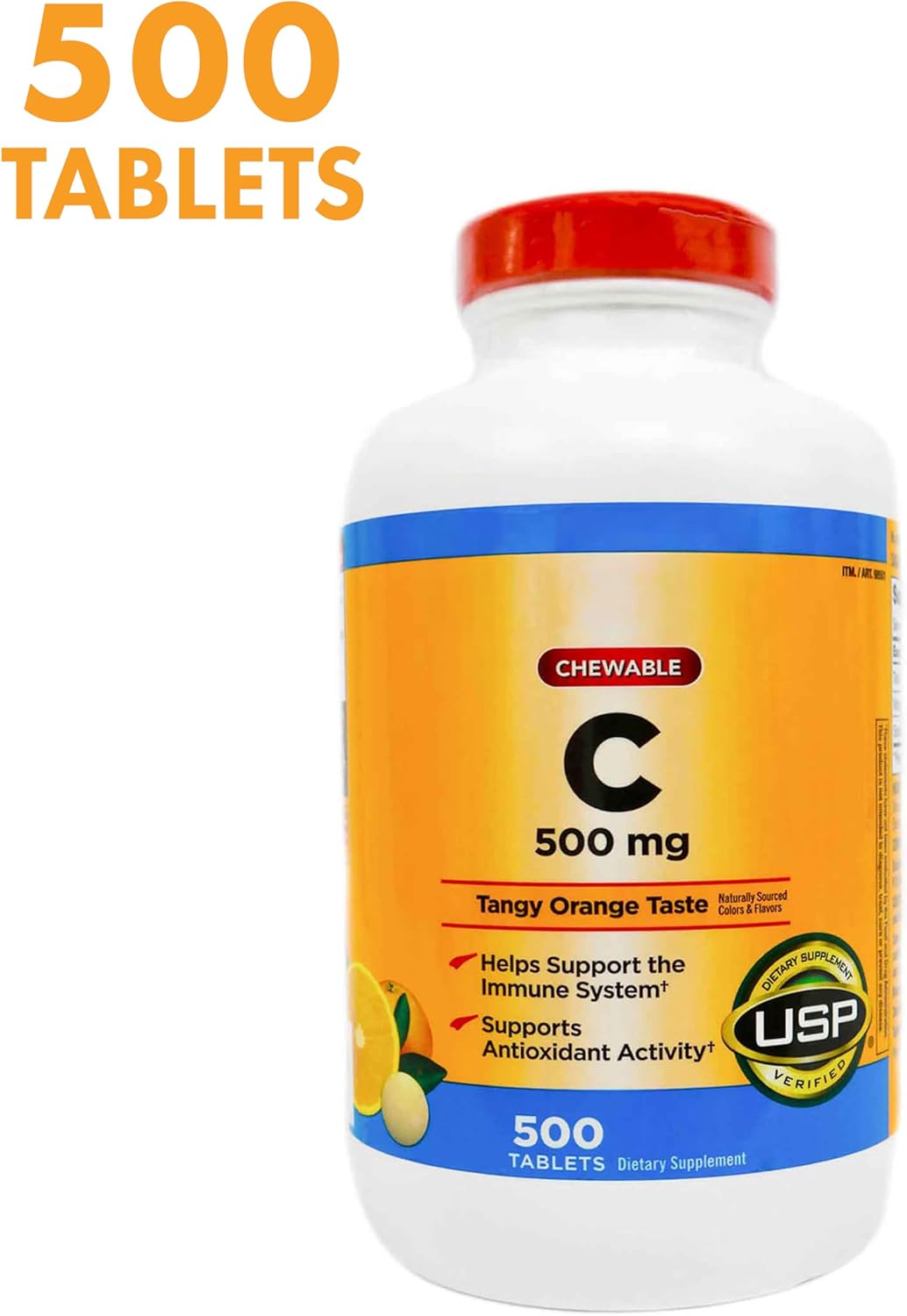 500 Chewable Tablets of BLUE RIBBON Vitamin C 500 mg, Tangy Orange Flavor - Pack of 2