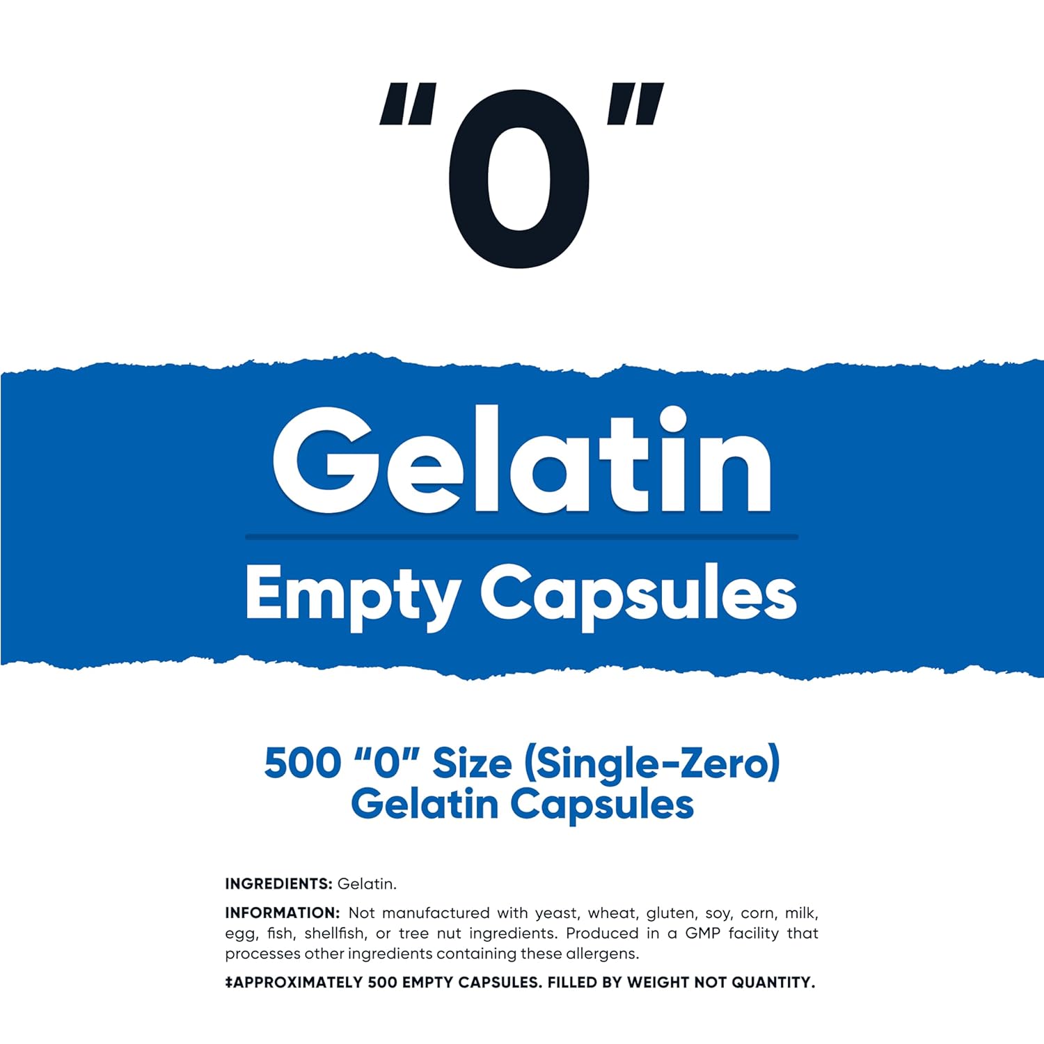 500 Clear Size 0 Gelatin Empty Capsules - Non-GMO, Soy Free, Gluten Free, Kosher