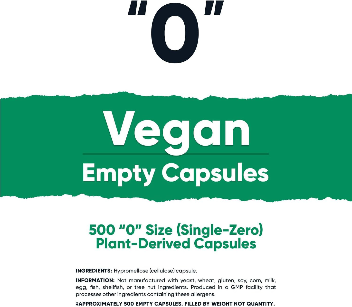 500 Clear Vegan Empty Capsules Size 0 - Plant-Based, Kosher, Halal, Non-GMO, Soy & Gluten Free