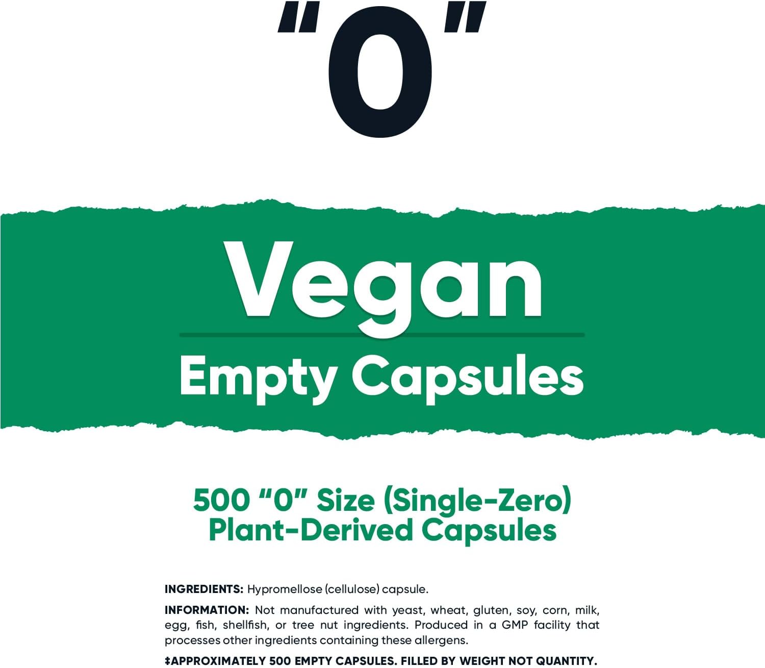 500 Clear Vegan Empty Capsules Size 0 - Plant-Based, Kosher, Halal, Non-GMO, Soy & Gluten Free
