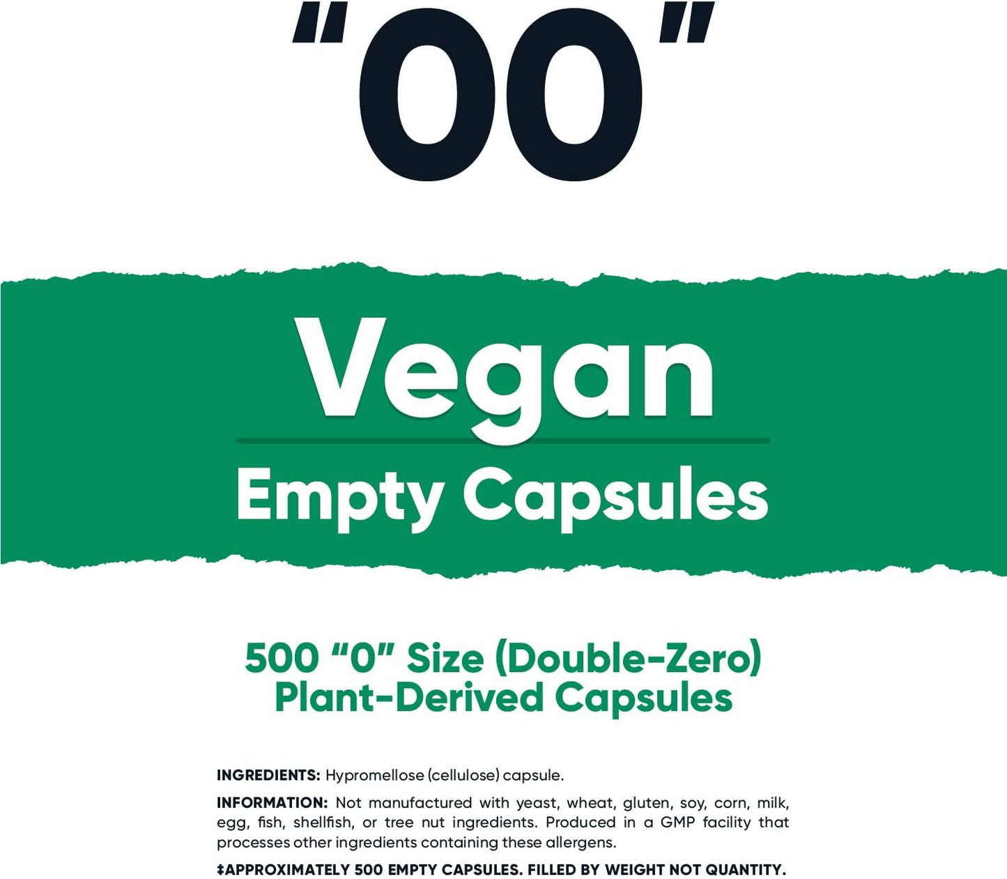 500 Clear Vegan Size 00 Empty Plant-Based Capsules - Kosher, Halal, Non-GMO, Soy & Gluten Free