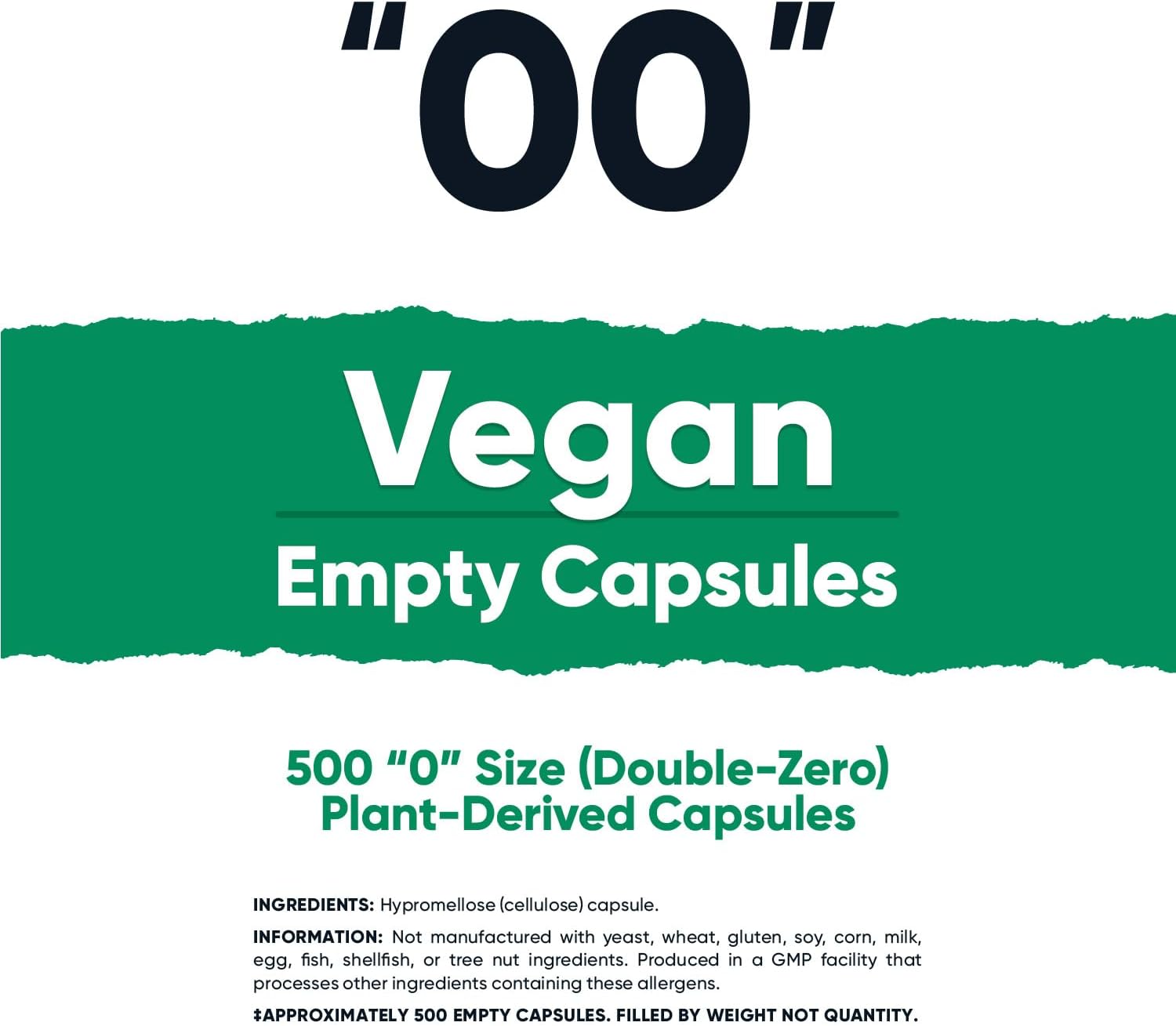 500 Clear Vegan Size 00 Empty Plant-Based Capsules - Kosher, Halal, Non-GMO, Soy & Gluten Free