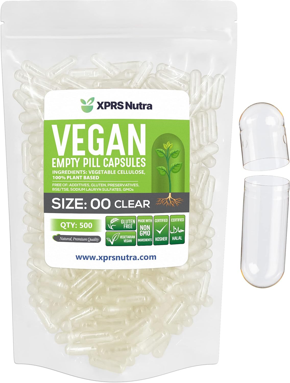 500 Count Clear Size 00 Vegan Empty Capsules for DIY Vegetable Filling