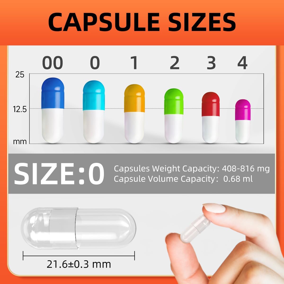 500 Count Size 0 Colored Empty Gelatin Capsules for DIY Capsule Filling - Empty Pill Capsules