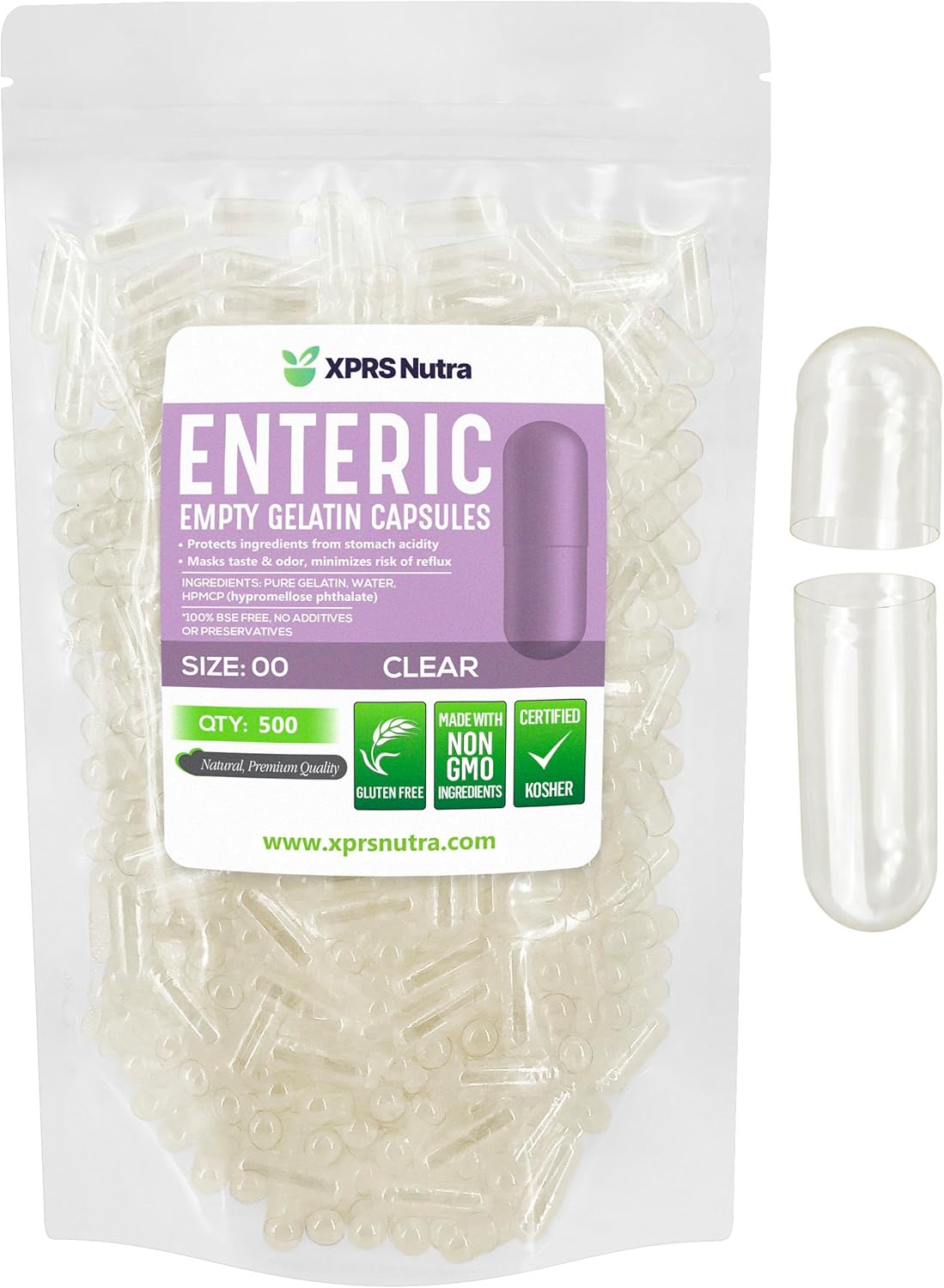 500 Count Size 00 Clear Enteric Coated Empty Gelatin Capsules for DIY Capsule Filling