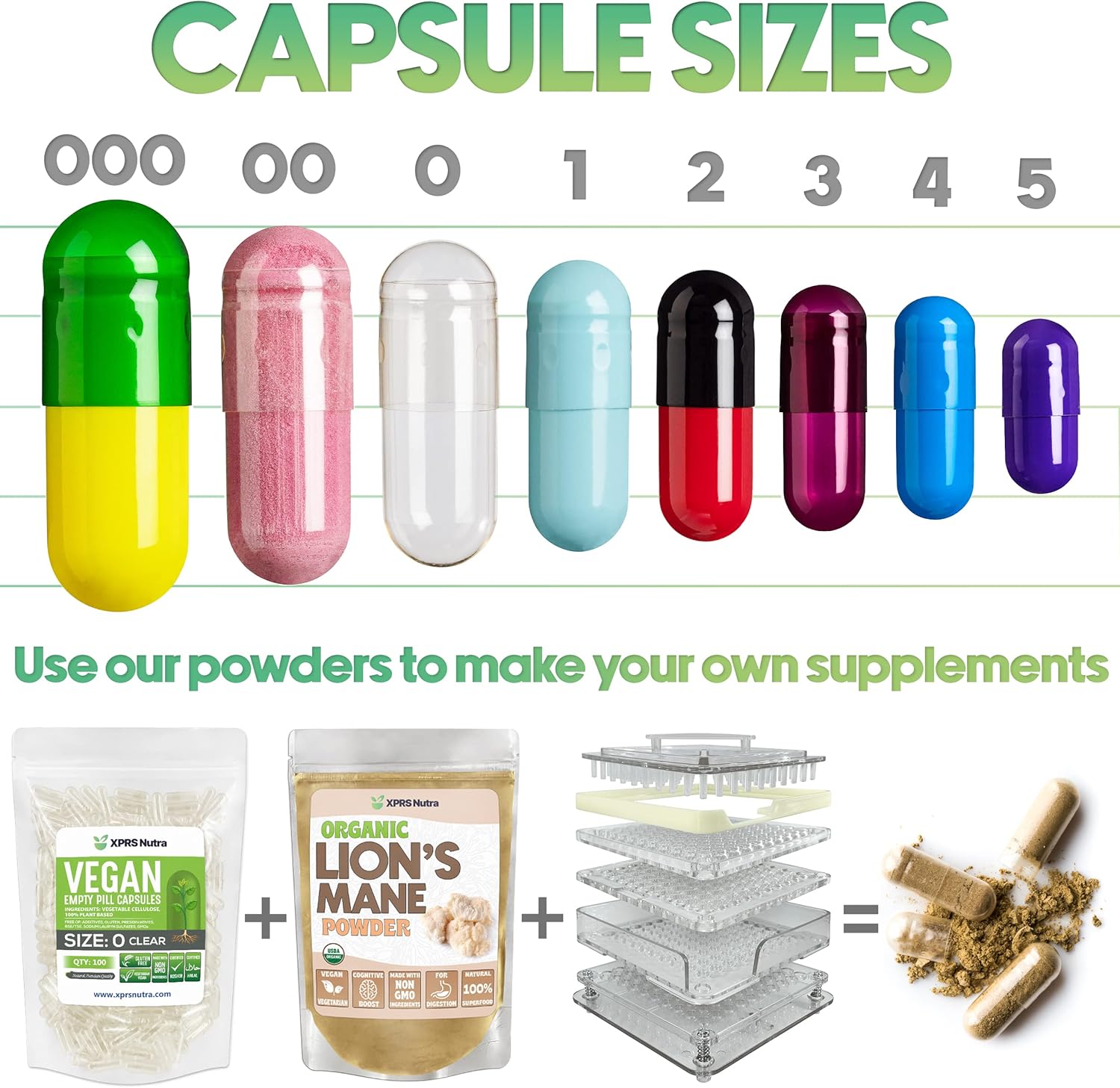 500 Count Size 00 Empty Gelatin Capsules for DIY Capsule Filling - Fillable Pill Capsules in Multi Colors by XPRS Nutra