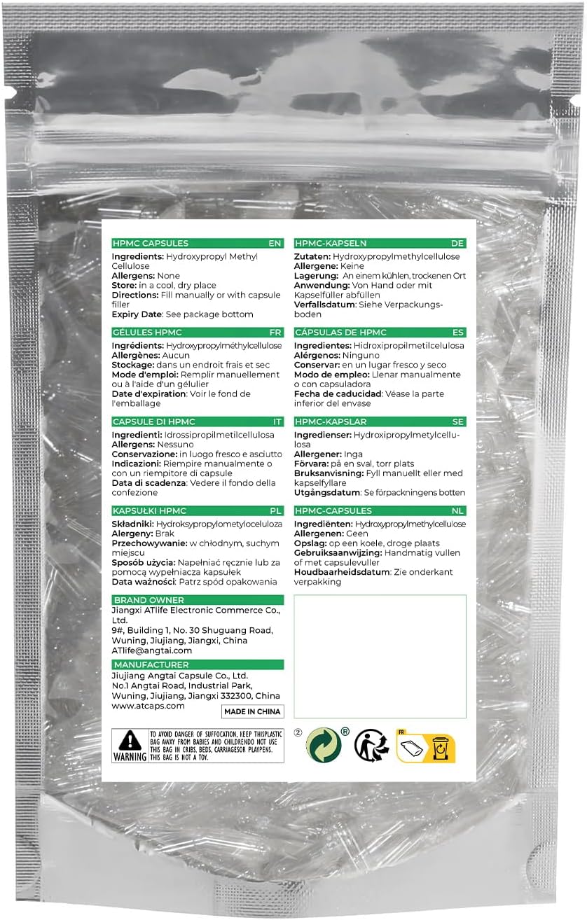 500 Count Size 1 Vegan Empty Capsules with Micro Lab Spoons for DIY Vegetable Filling