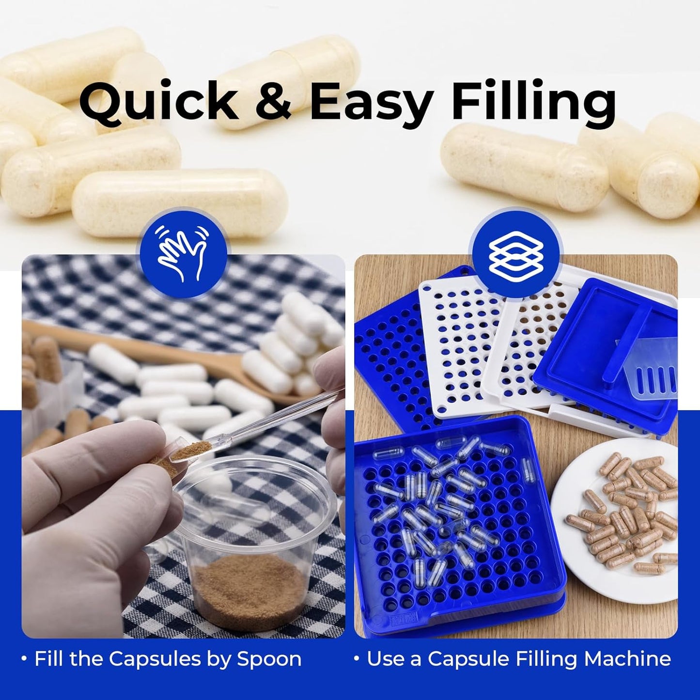 500 Count Size 1 Vegan Empty Capsules with Micro Lab Spoons for DIY Vegetable Filling