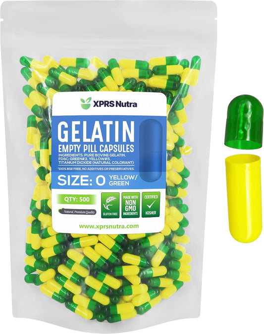 500 Count XPRS Nutra Size 0 Empty Gelatin Capsules for DIY Capsule Filling - Pure Bovine Pill Capsules
