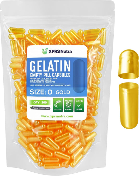 500 Count XPRS Nutra Size 0 Gold Empty Gelatin Capsules for DIY Capsule Filling