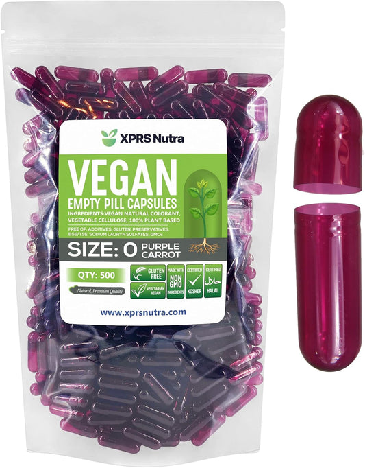 500 Count XPRS Nutra Size 0 Purple Carrot Vegan Empty Capsules for DIY Vegetable Filling