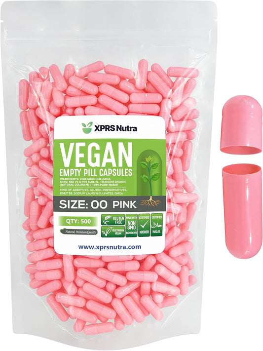 500 Count XPRS Nutra Size 00 Pink Vegetarian Empty Capsules for DIY Vegetable Filling