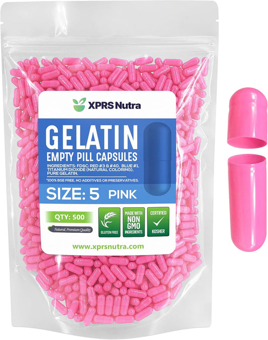 500 Count XPRS Nutra Size 5 Pink Empty Gelatin Capsules for DIY Capsule Filling