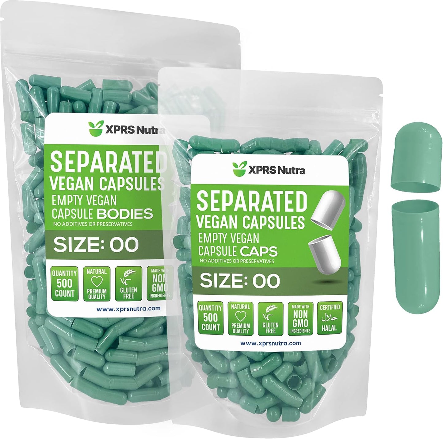 500 Count XPRS Nutra Vegan Size 00 Separated Empty Capsules in Sage Green - Premium Empty Pill Capsules for DIY Supplement Filling - BoostGo Australia