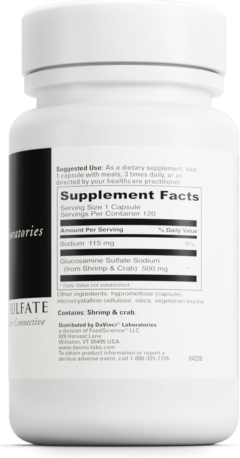 500 mg DAVINCI Labs Glucosamine Sulfate Capsules for Joint Support - Gluten-Free Dietary Supplement - 120 Count