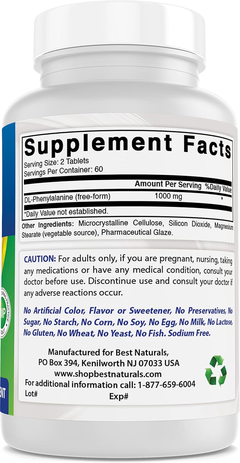 500 mg DLPA Tablets - Best Natural Supplement for Pain Relief - 120 Count