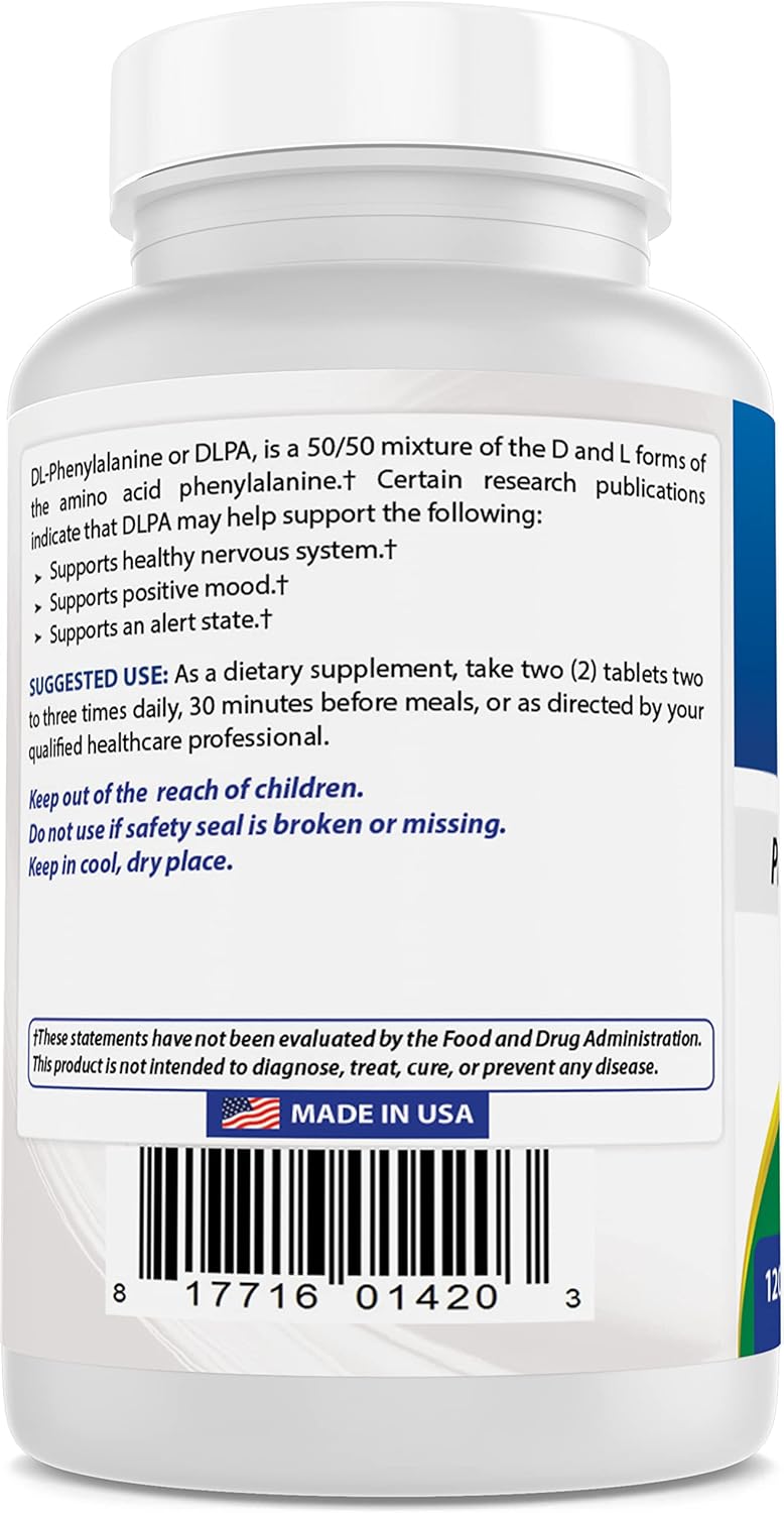 500 mg DLPA Tablets - Best Natural Supplement for Pain Relief - 120 Count